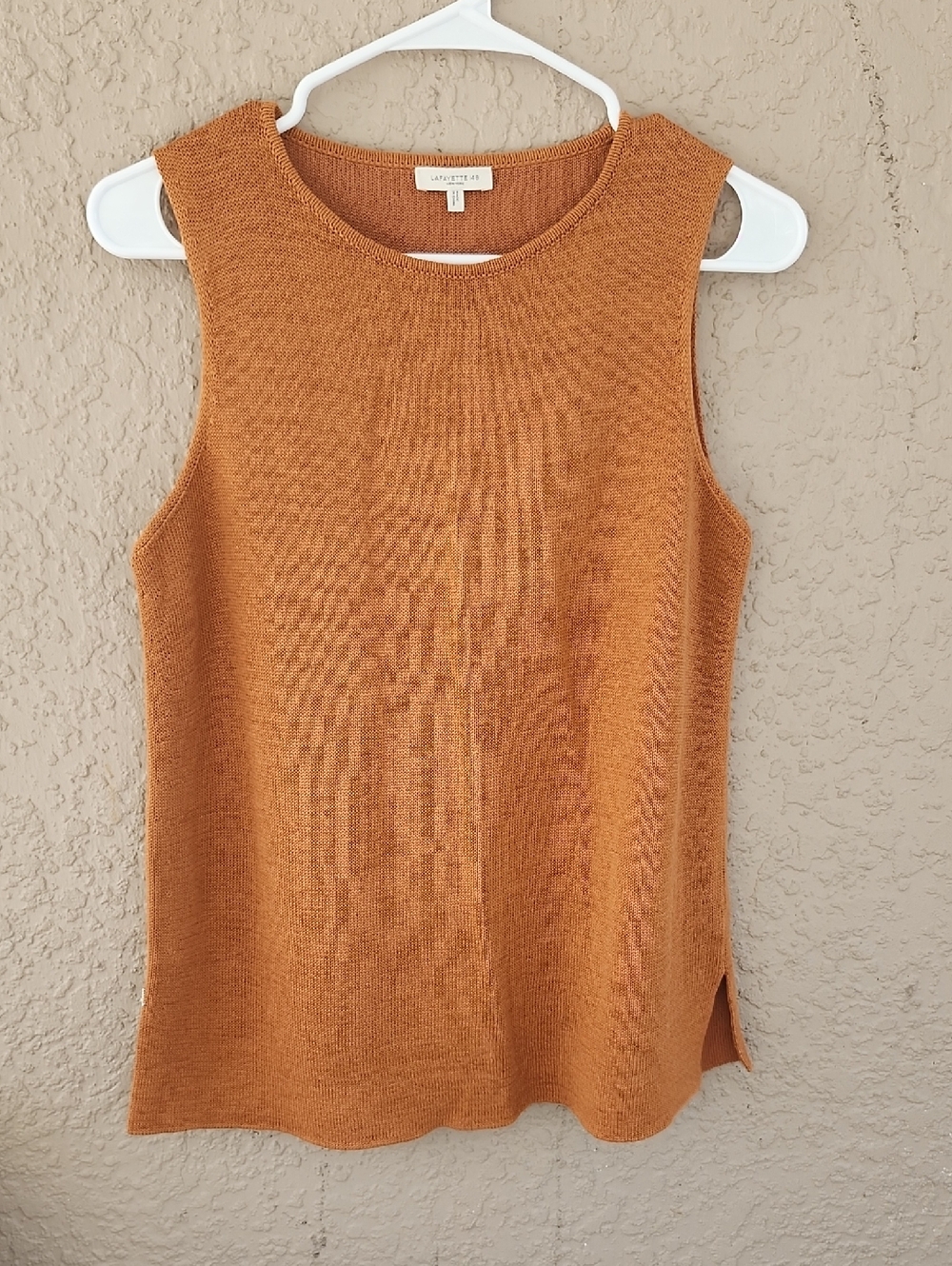 Lafayette 148 New York rust-colored cotton and silk sweater tank top.